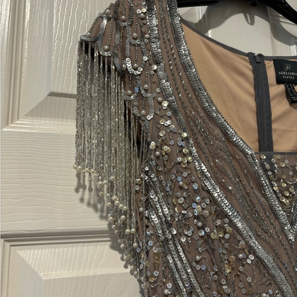 ADRIANNA PAPELL Beaded Fringe Trim Gown - Picture 5 of 11